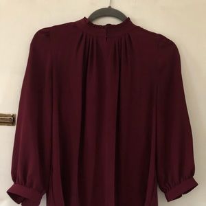 Burgundy High-Collar Blouse